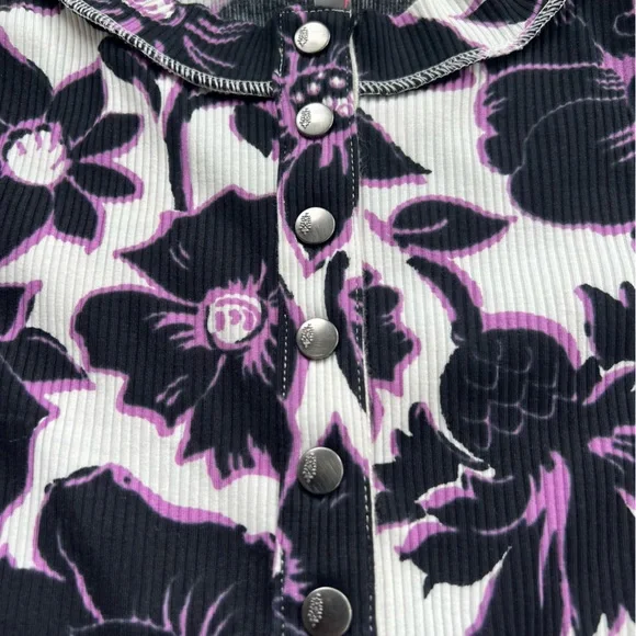 Womens Free People FP Movement Rally Printed Layer Top Purple Floral - Picture 3 of 8